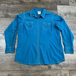 Vintage Y2K Ariat Western Pearl Snap Shirt Teal Rhinestone Rodeo Women’s XL
